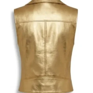 Get Hailey Bieber Metallic Gold Leather Vest