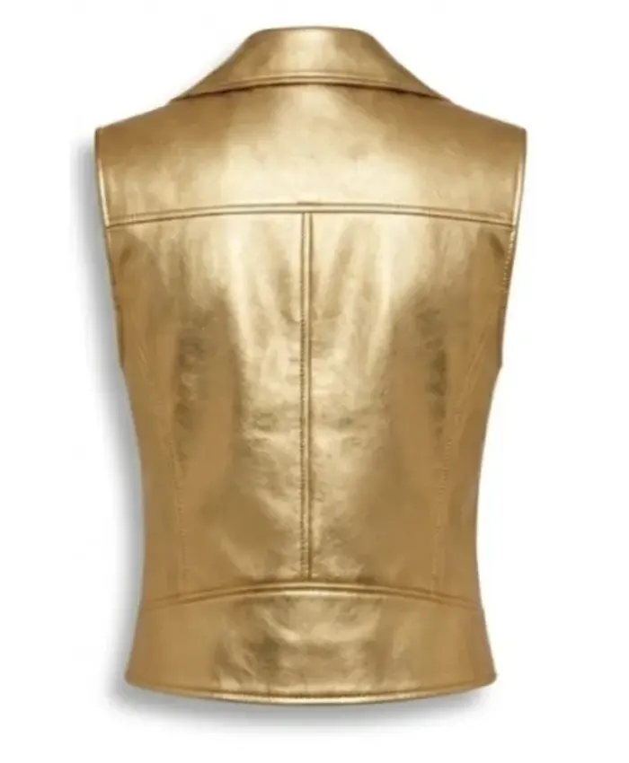 Get Hailey Bieber Metallic Gold Leather Vest
