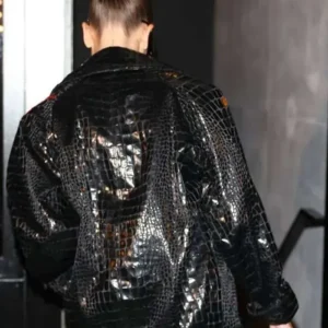 Get Hailey Bieber Paris Fashion Week Black Leather Jacket