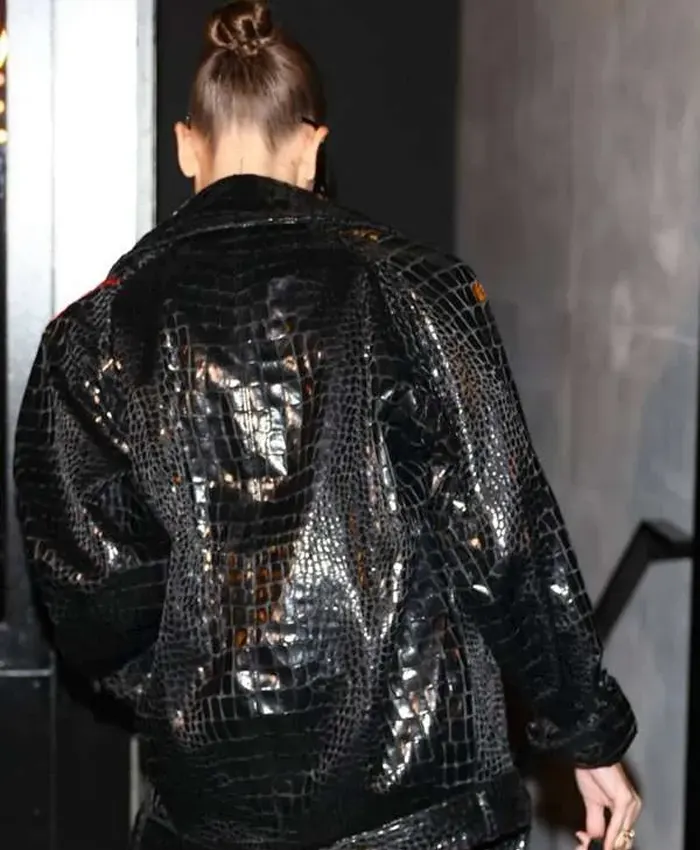 Get Hailey Bieber Paris Fashion Week Black Leather Jacket
