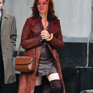 Get Ink 2026 Claire Foy Brown Leather Coat