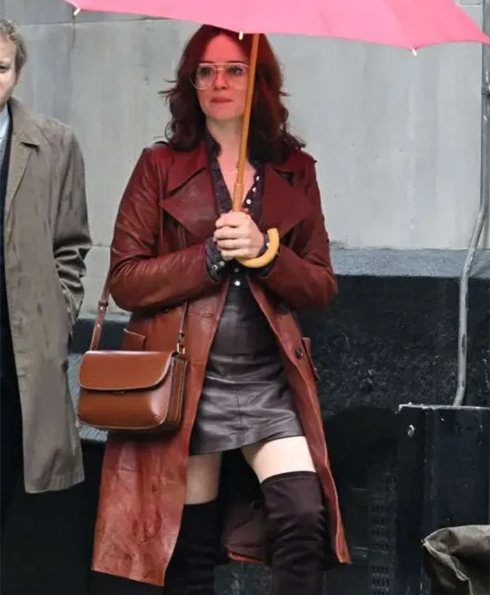 Get Ink 2026 Claire Foy Brown Leather Coat