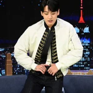 Get Jungkook The Tonight Show White Bomber Jacket