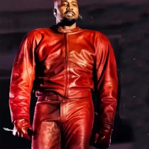 Get Kanye West Chicago Custom Red Leather Tracksuit
