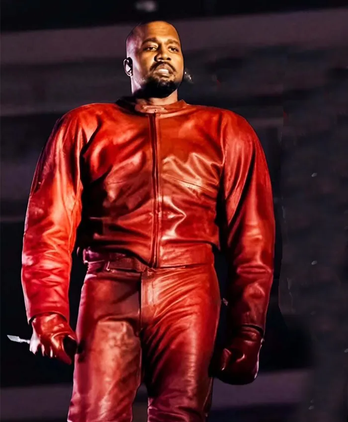 Get Kanye West Chicago Custom Red Leather Tracksuit