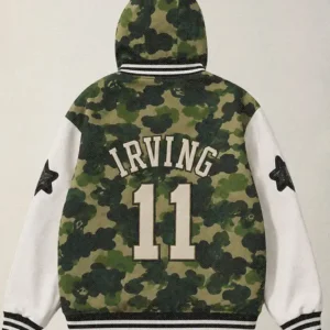 Get Kyrie Irving x BAPE Boston Celtics Varsity Jacket