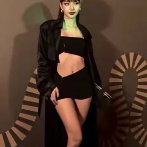 Get Lisa Bvlgari Serpenti Infinito After Party Black Long Coat