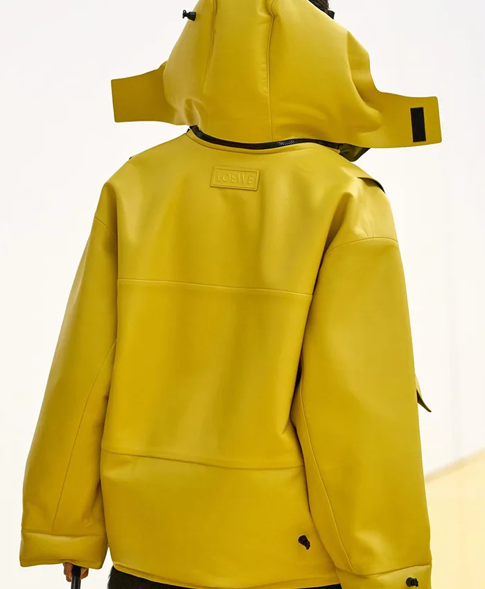 Get Loewe Yellow Fall 2026 Leather Parka Hood Jacket