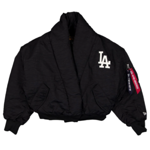 Get Los Angeles Dodgers x Alpha x New Era Black Shawl Collar Flight Jacket