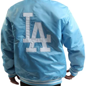Get MLB LA Dodgers Blue and White Satin Varsity Jacket