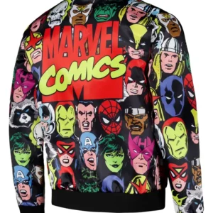 Get Marvel Chalk Line Heroes Heads Fanimation Satin Jacket