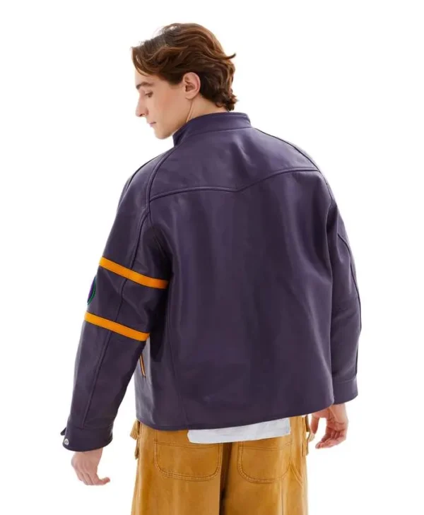 Get Needles Patched Letterman Purple Jacket