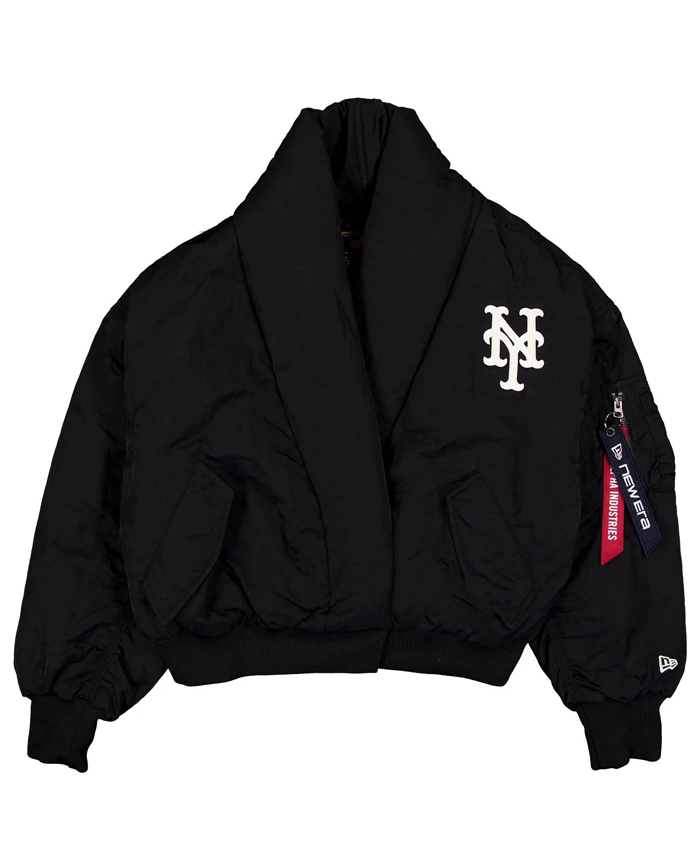 Get New York Mets x Alpha x New Era Black Shawl Collar Flight Jacket