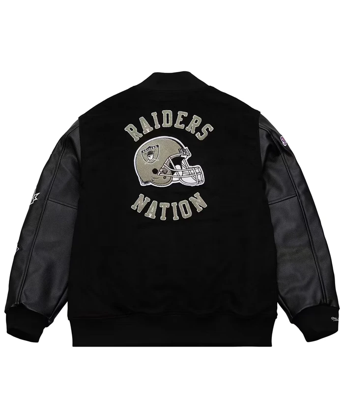Get Oakland Raiders Blackout Vintage Wool Varsity Jacket