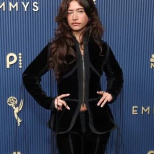 Get Odessa A’zion Emmy Awards 2026 Black Fringed Velvet Jacket