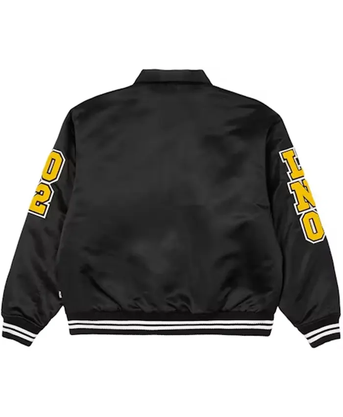 Get Palace Black Satin Bomber Varsity Jacket