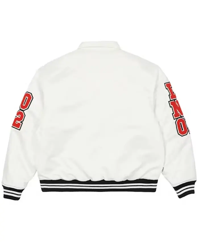 Get Palace White Satin Bomber Varsity Jacket