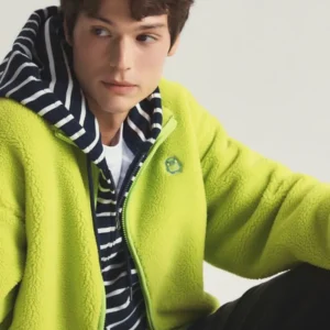 Get SPAO Lime-Green Fleece Zip-Up Jacket