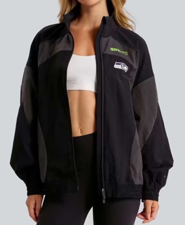 Get Seattle Seahawks lululemon Women’s Black Ventilated Oversized Track Jacket
