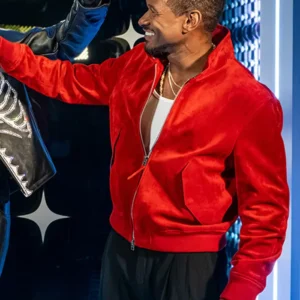 Get Usher Madame Tussauds Red Suede Leather Jacket