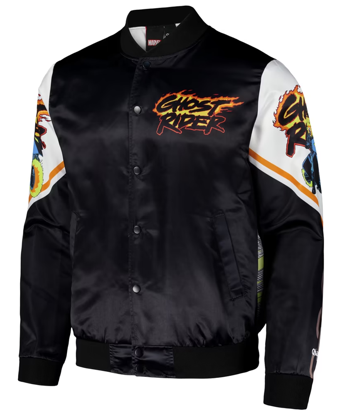 Ghost Rider Chalk Line Fanimation Black Satin Jacket
