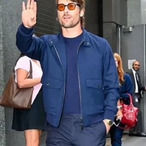 Glen Powell NYC 2026 Blue Bomber Jacket