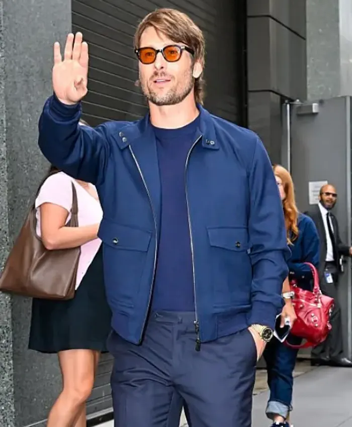 Glen Powell NYC 2026 Blue Bomber Jacket