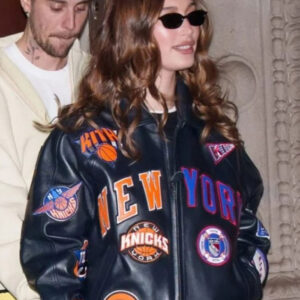 Hailey Bieber New York Knicks Leather Jacket
