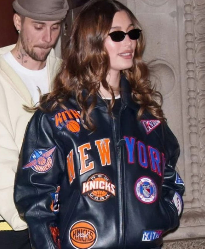 Hailey Bieber New York Knicks Leather Jacket