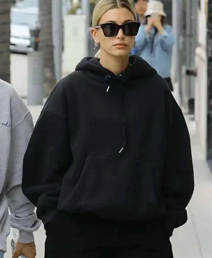 Hailey Bieber Street Style Black Oversized Hoodie