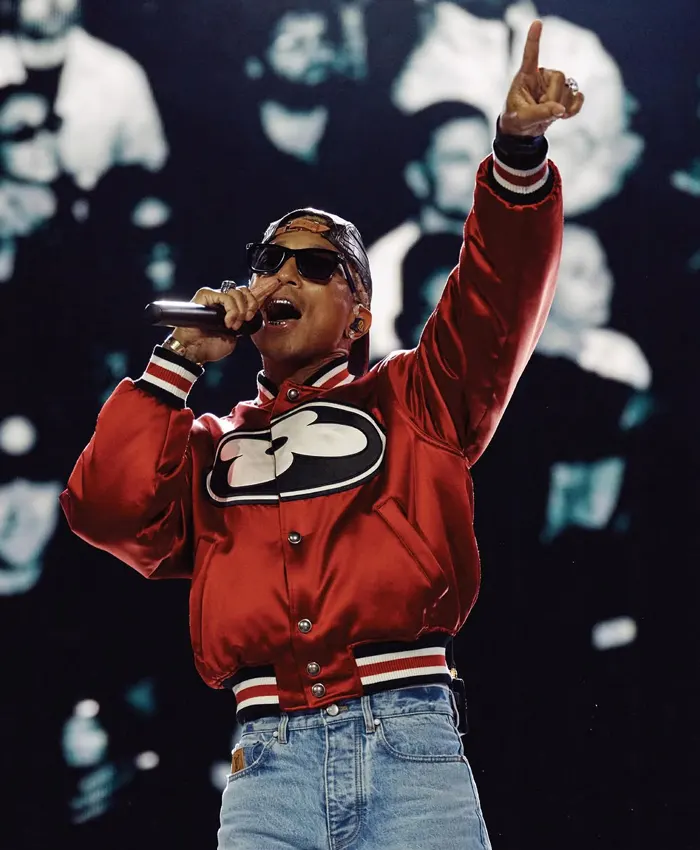 JAY-Z 30 Show Pharrell Williams Red Satin Varsity Jacket