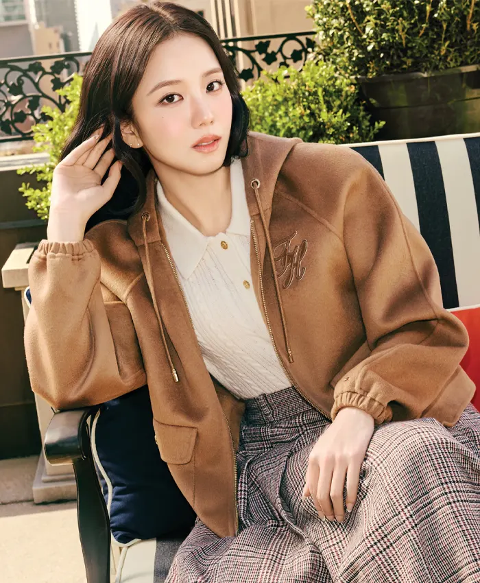Jisoo Tommy Hilfiger Brown Wool Hooded Jacket