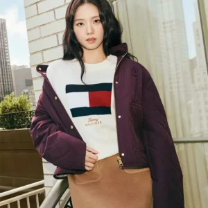 Jisoo Tommy Hilfiger Crest Embroidered Square Quilted Jacket