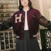 Jisoo Tommy Hilfiger Wool Blend Leather Varsity Jacket