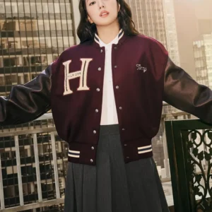 Jisoo Tommy Hilfiger Wool Blend Leather Varsity Jacket