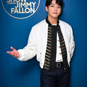 Jungkook The Tonight Show White Bomber Jacket