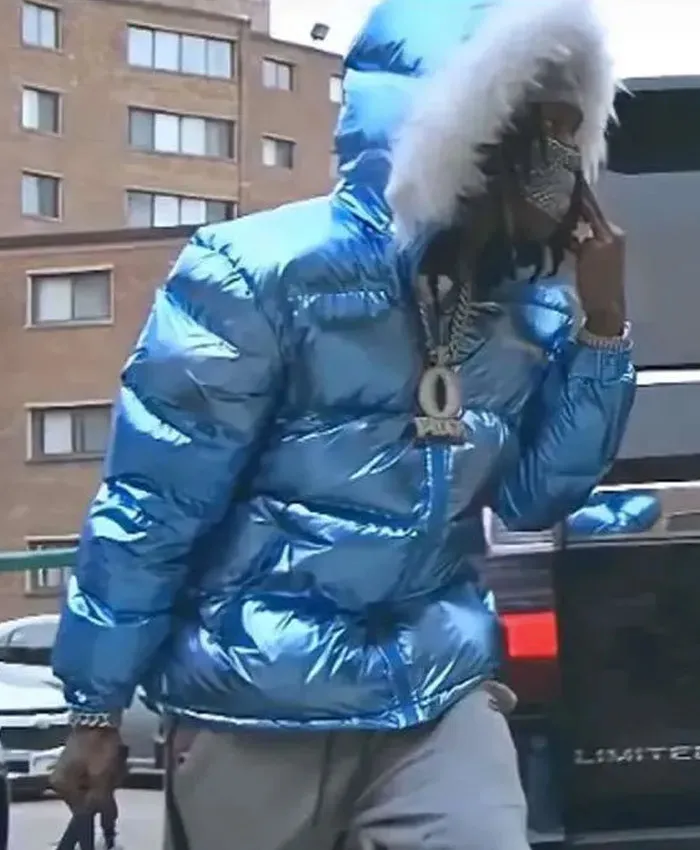 King-Von-Blue-Fur-Hooded-Shiny-Puffer-Jacket