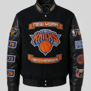 Knicks 2026 Champions Black Wool and Leather Jacket