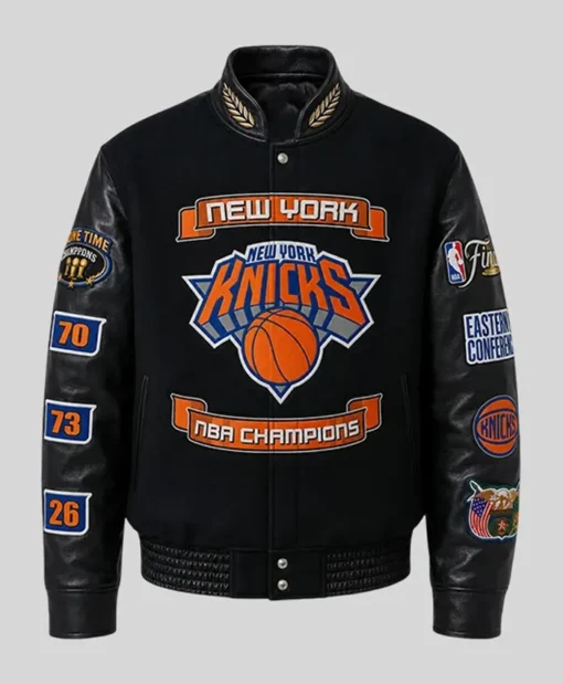 Knicks 2026 Champions Black Wool and Leather Jacket
