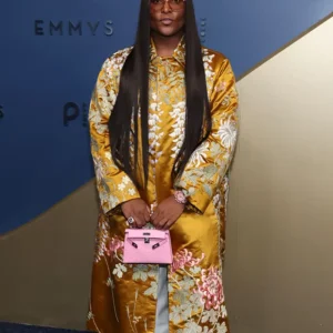 Law Roach 78th Emmy Floral-Embroidered Gold Coat For Sale