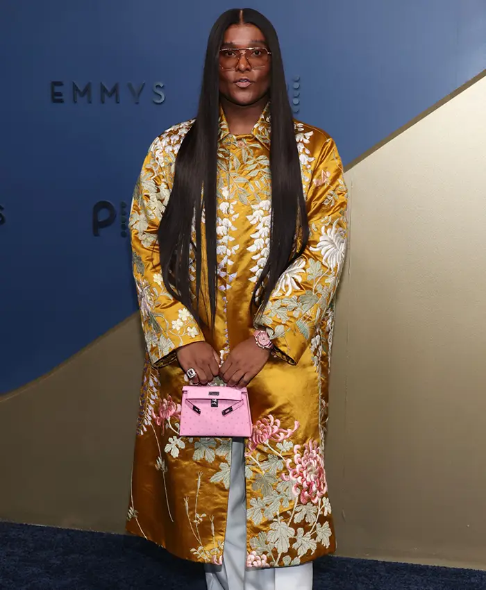 Law Roach 78th Emmy Floral-Embroidered Gold Coat For Sale