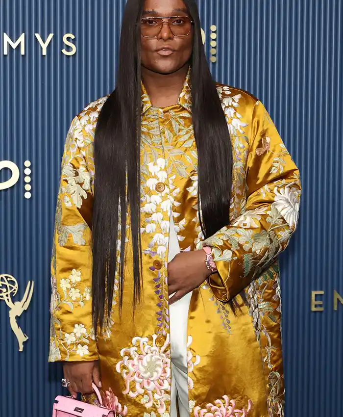 Law Roach 78th Emmy Floral-Embroidered Gold Coat