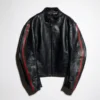 Leather Biker Jacket with Web Detail