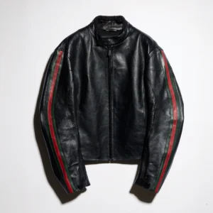 Leather Biker Jacket with Web Detail