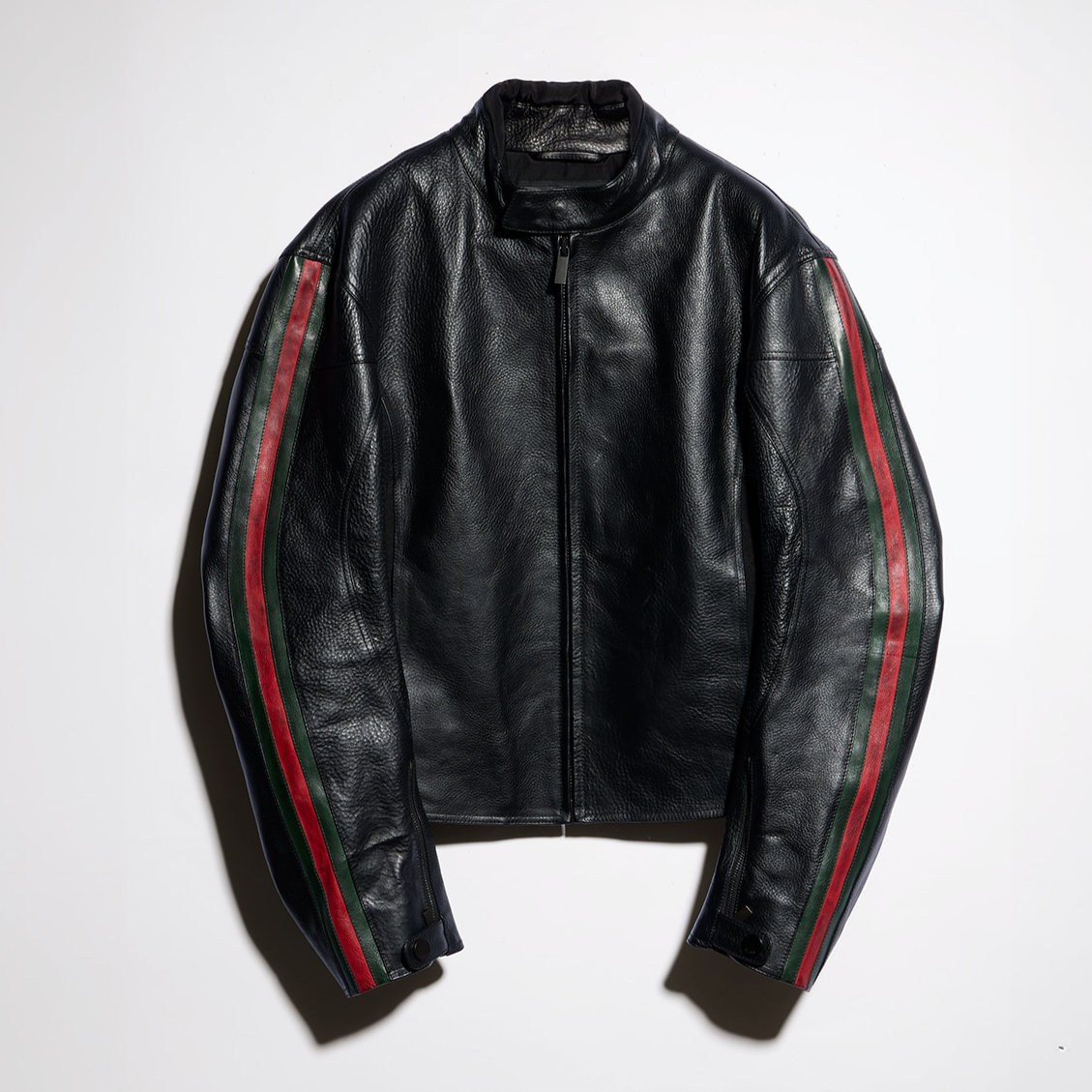 Leather Biker Jacket with Web Detail
