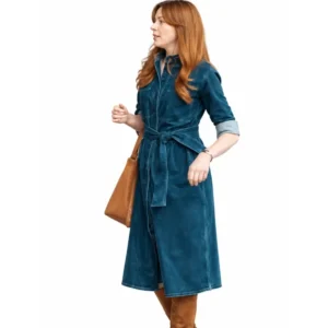 Let’s Have Kids Karen Gillan Teal Blue Denim Coat