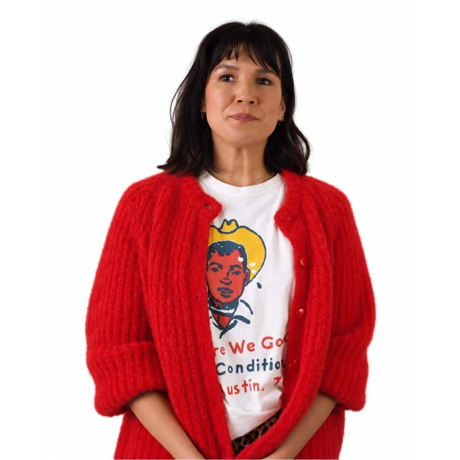 Let’s Have Kids Zoe Chao Red Knit Cardigan