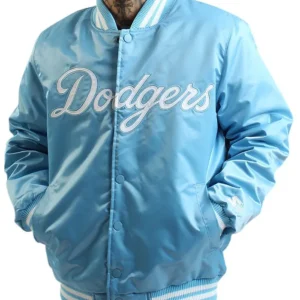 MLB LA Dodgers Blue and White Satin Varsity Jacket