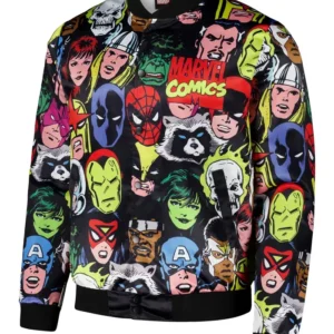 Marvel Chalk Line Heroes Heads Fanimation Satin Jacket