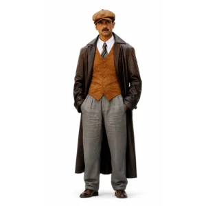 Maserati The Brothers 2026 Michele Morrone Brown Leather Coat For Sale